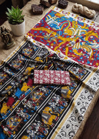 PURE MULMUL COTTON KALMKARI HAND BLOCK PRINT ULTRA SOFT & LIGHTWEIGHT BLACK SAREE WITH BLOUSE