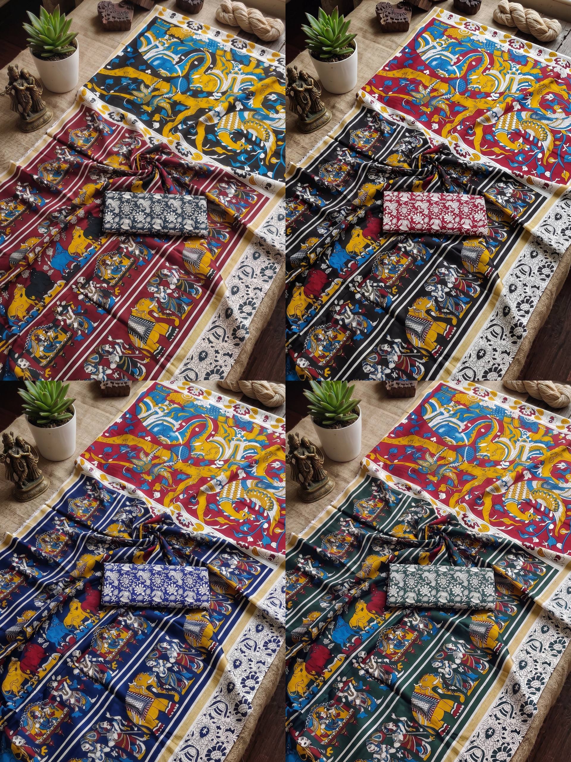 PURE MULMUL COTTON KALMKARI HAND BLOCK PRINT ULTRA SOFT & LIGHTWEIGHT BLACK SAREE WITH BLOUSE