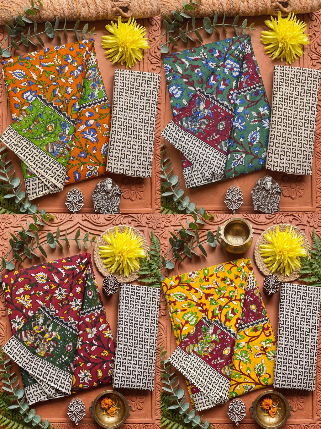 PURE MULMUL COTTON KALMKARI HAND BLOCK PRINT ULTRA SOFT & LIGHTWEIGHT YELLOW SAREE WITH BLOUSE