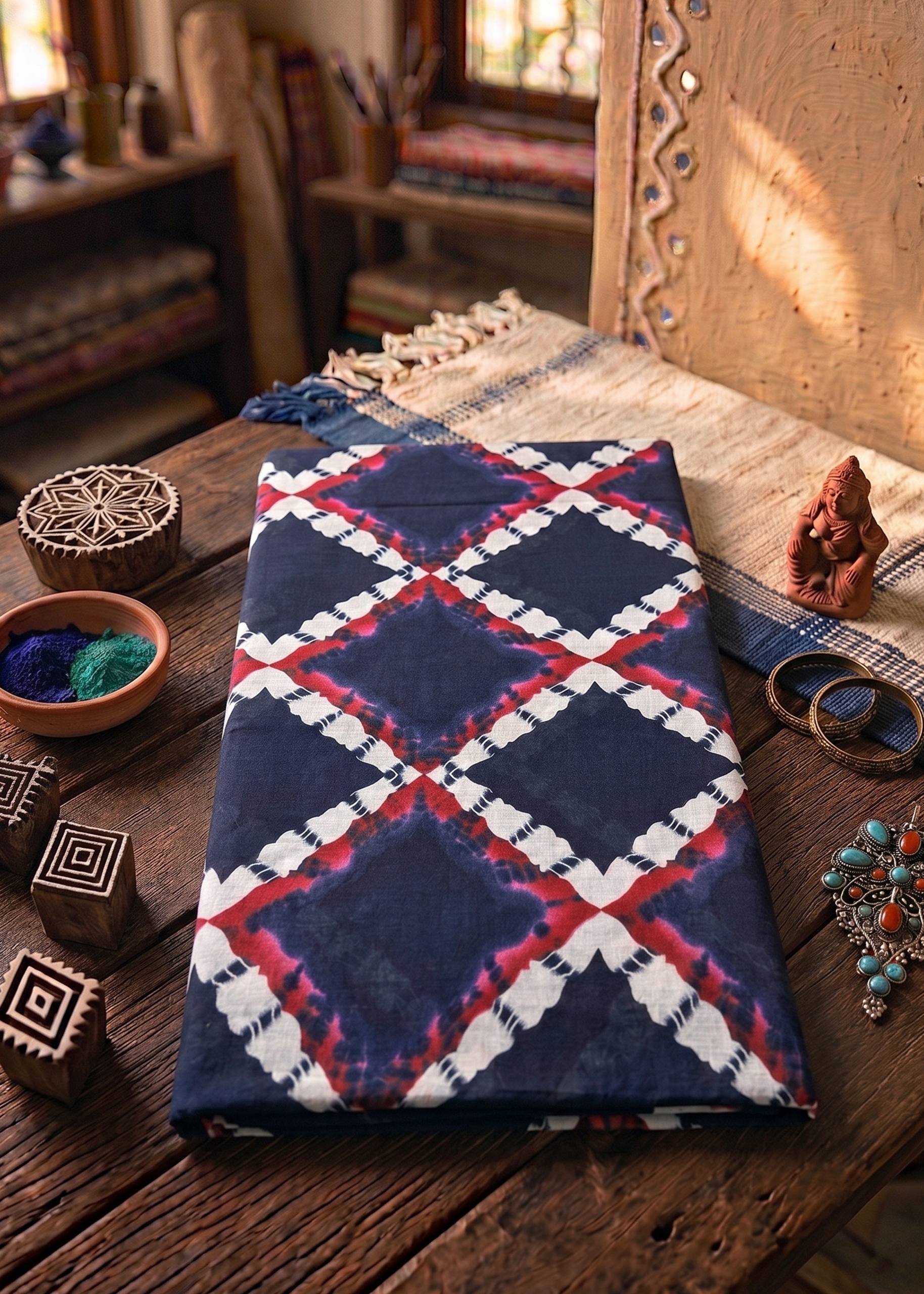 PURE SOFT COTTON JAIPUR BLOCK PRINT WHITE AND BLUE SAREE WITH BLOUSE