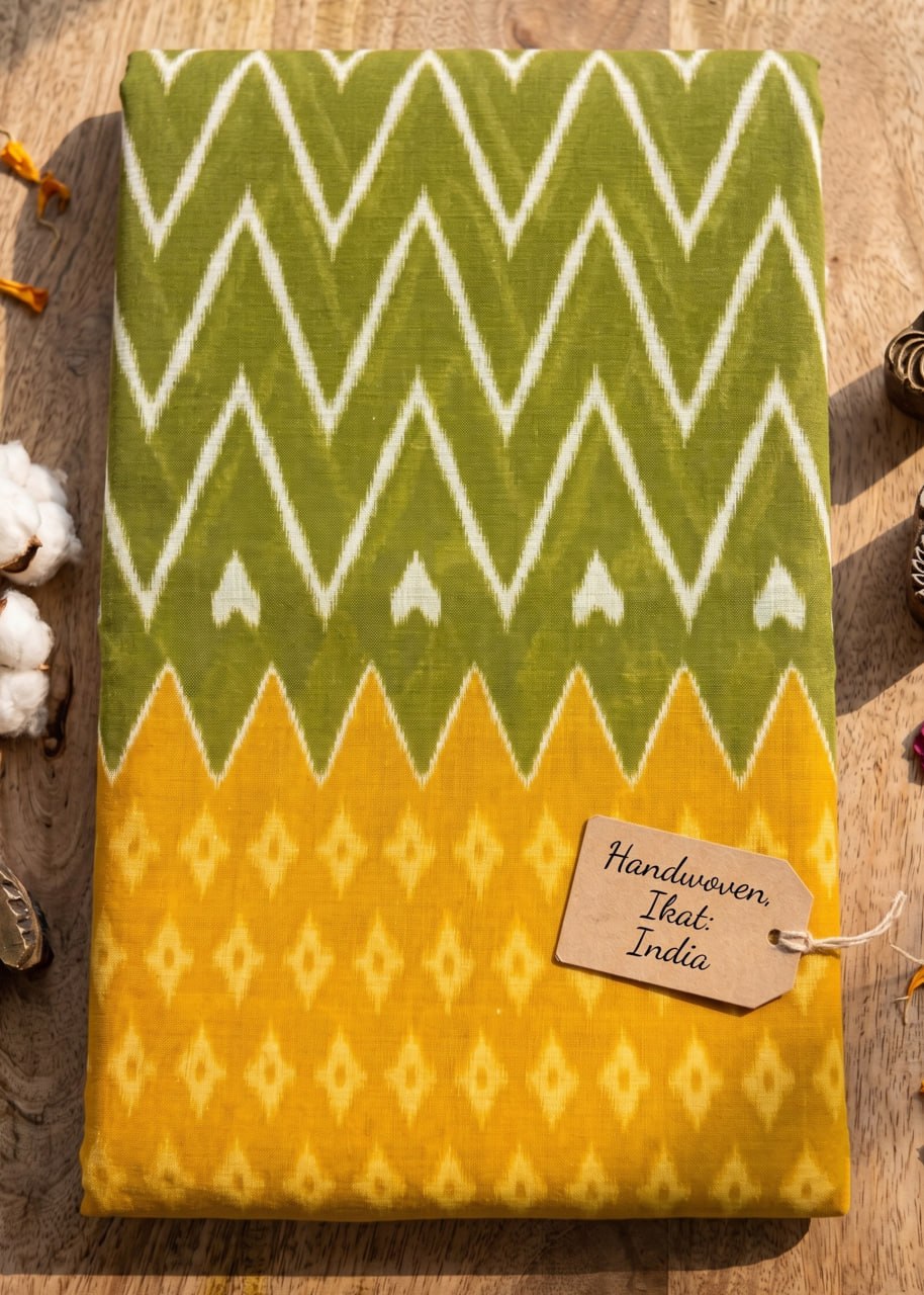 PURE SOFT COTTON JAIPUR BLOCK PRINT MEHANDI GREEN SAREE WITH BLOUSE