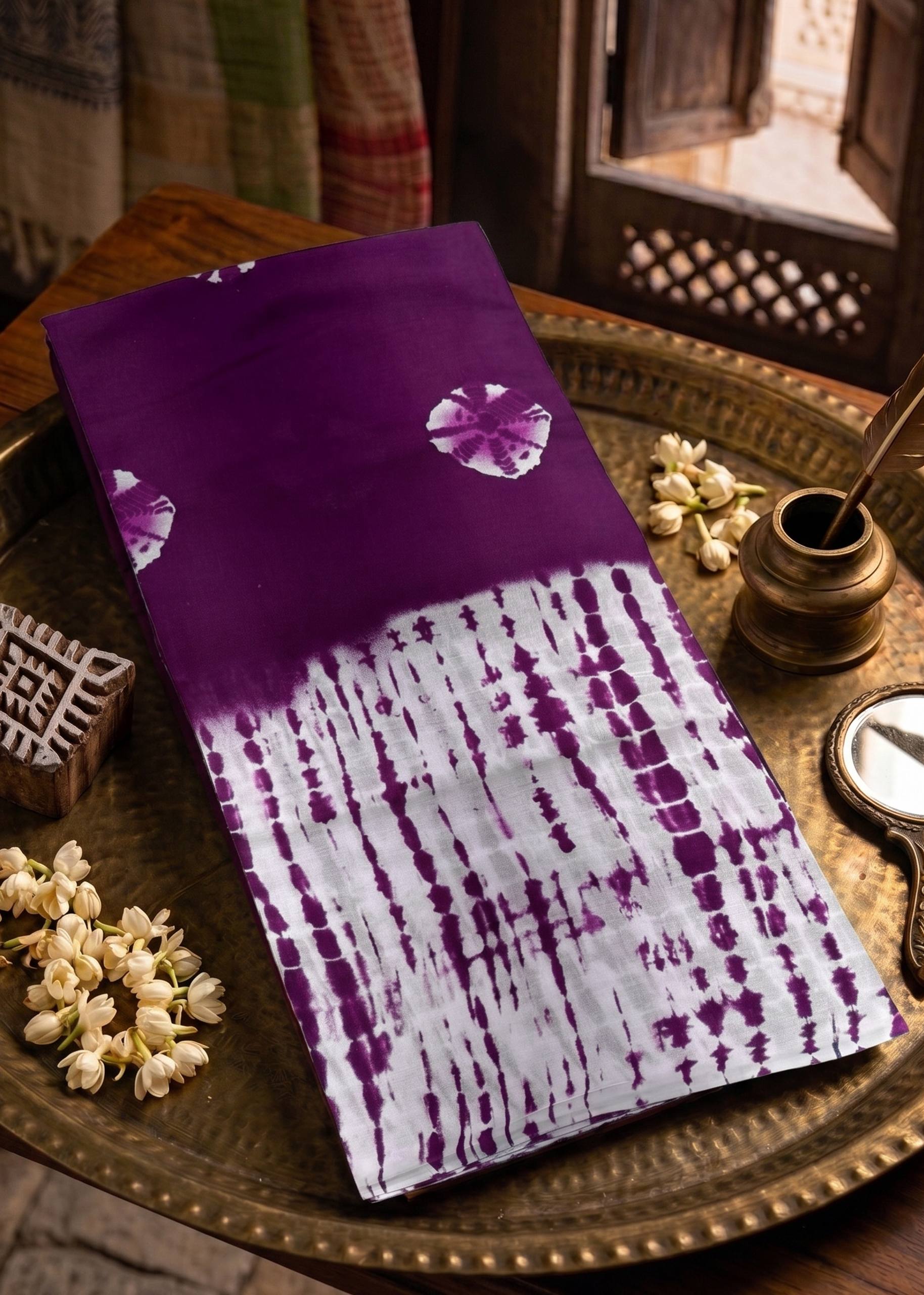 PURE SOFT COTTON JAIPUR BLOCK PRINT PURPLE SAREE WITH BLOUSE