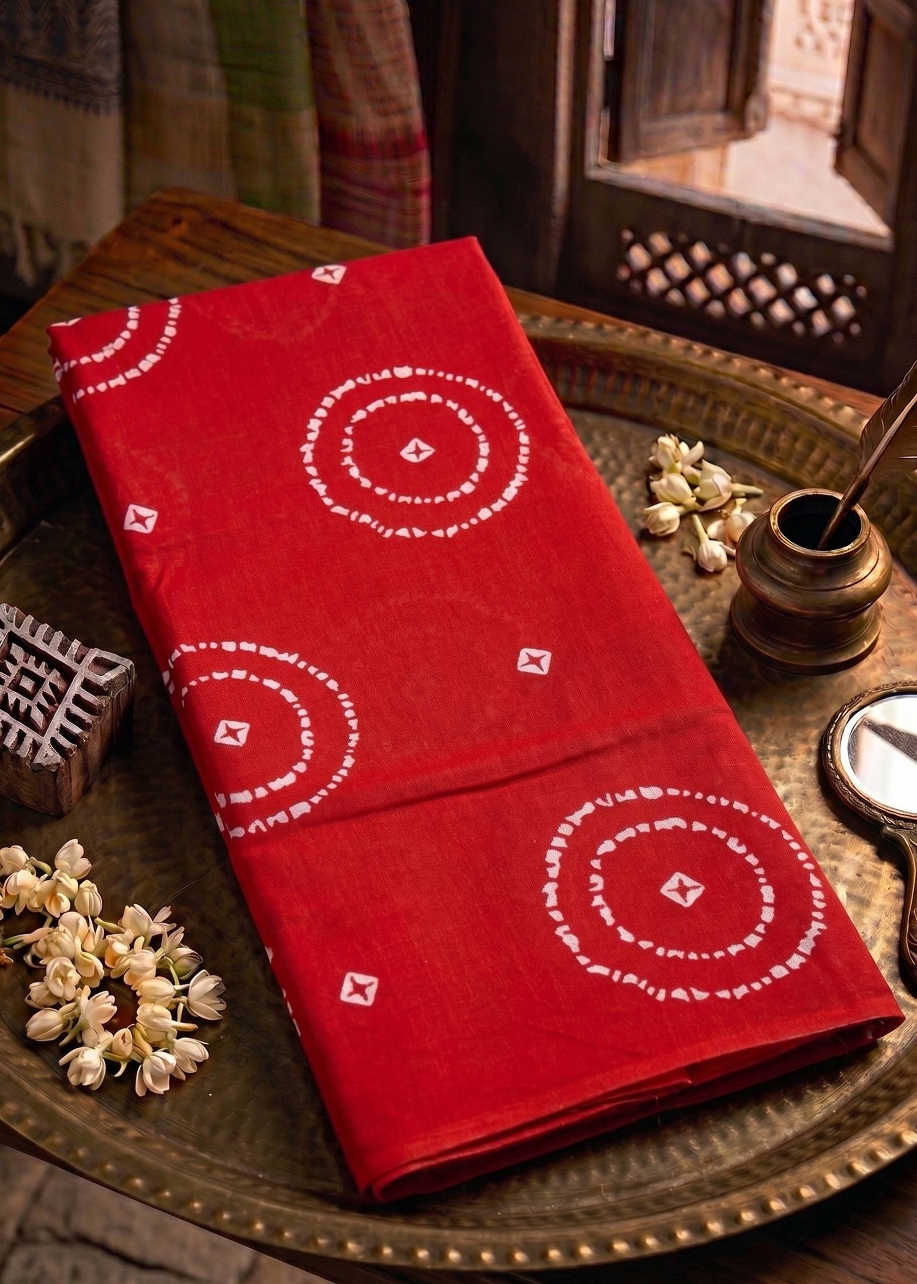 PURE SOFT COTTON JAIPUR BLOCK PRINT RED SAREE WITH BLOUSE