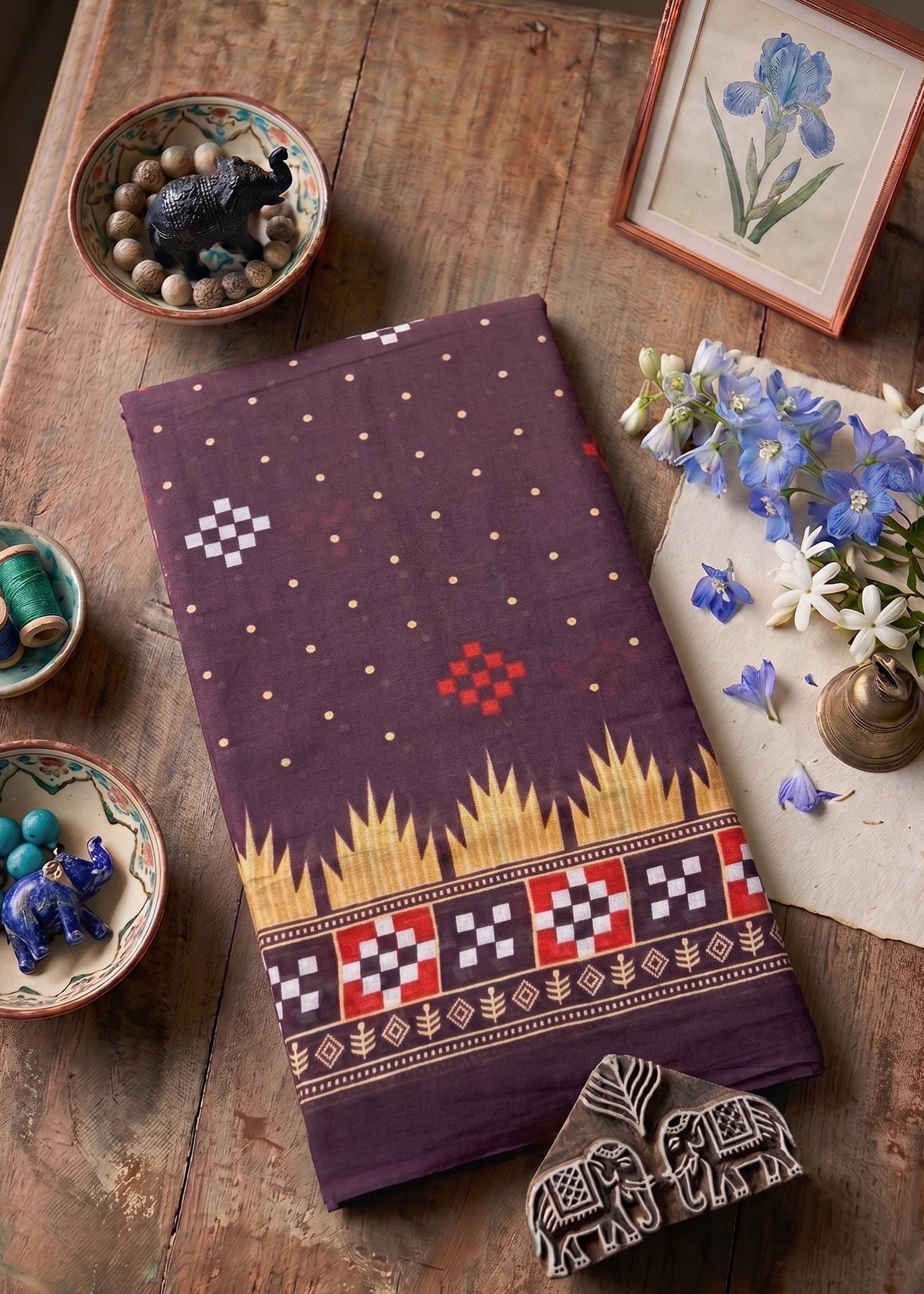 PURE SOFT COTTON JAIPUR BLOCK PRINT MULTI PURPLE SAREE WITH BLOUSE