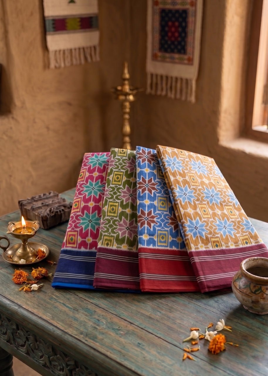 PREMIUM SOFT AND BREATHABLE IKKAT COTTON MULTICOLOR SAREE WITH BLOUSE