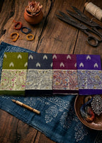 PREMIUM SOFT IKAT STYLE COTTON KALAMKARI GREY SAREE WITH BLOUSE