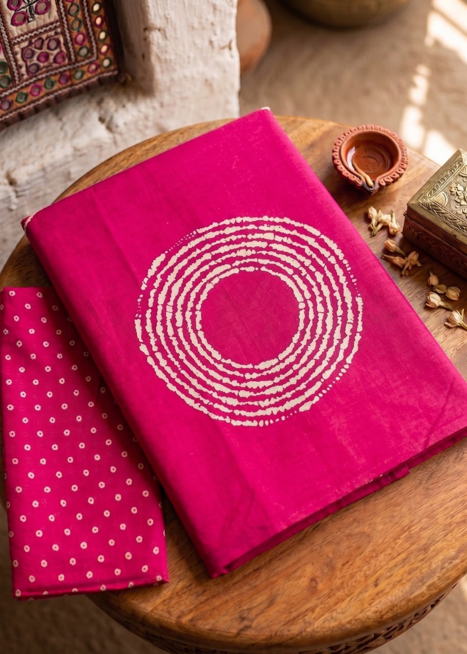 PURE MULMUL COTTON AJRAKH BANDHEJ HAND BLOCK PRINT ULTRA SOFT & LIGHTWEIGHT PINK SAREE WITH BLOUSE