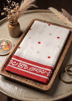 PRIMUM BAGRU BLOCK PRINT COTTON  MULMUL WHITE AND RED SAREE WITH BLOUSE