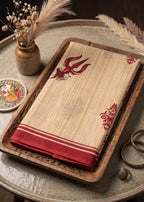 PRIMUM BAGRU BLOCK PRINT COTTON  MULMUL BEAGE AND RED SAREE WITH BLOUSE