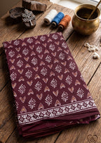 PREMIUM PURE COTTON  SOFT & BREATHABLE BLOCK PRINT MAROON SAREE WITH BLOUSE