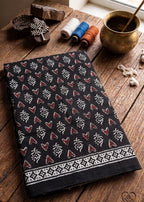 PREMIUM PURE COTTON  SOFT & BREATHABLE BLOCK PRINT BLACK SAREE WITH BLOUSE