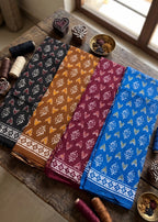 PREMIUM PURE COTTON  SOFT & BREATHABLE BLOCK PRINT MAROON SAREE WITH BLOUSE