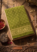 VIRASAT PRINTS PREMIUM SOFT COTTON MEHANDI GREEN SAREE WITH BLOUSE
