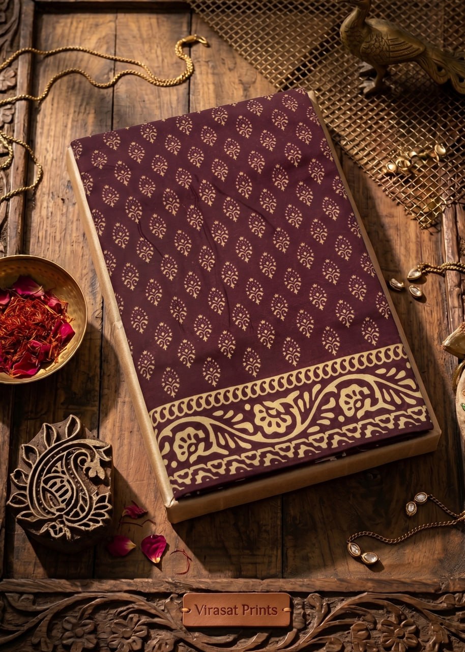 VIRASAT PRINTS PREMIUM SOFT COTTON MAROON SAREE WITH BLOUSE