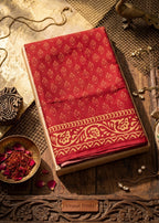 VIRASAT PRINTS PREMIUM SOFT COTTON RED SAREE WITH BLOUSE