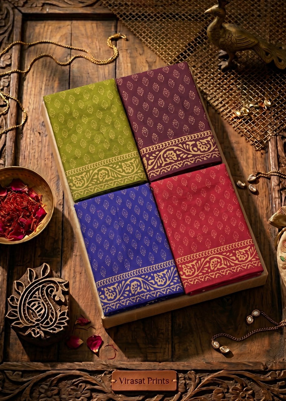 VIRASAT PRINTS PREMIUM SOFT COTTON MAROON SAREE WITH BLOUSE