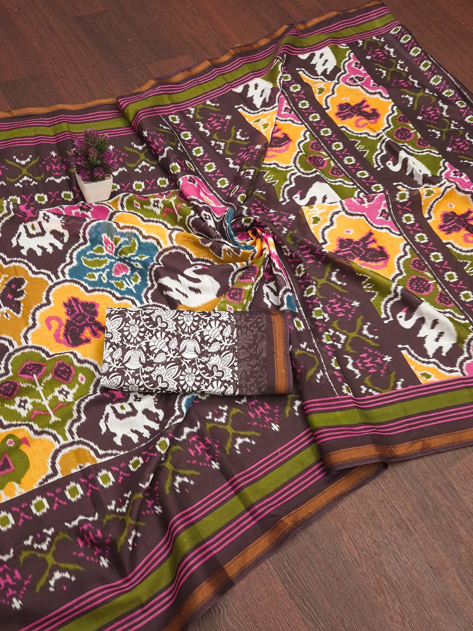 MULMUL SOFT MASLIN COTTON WITH HEVY ZARI BODAR PURPLE SAREE WITH BLOUSE
