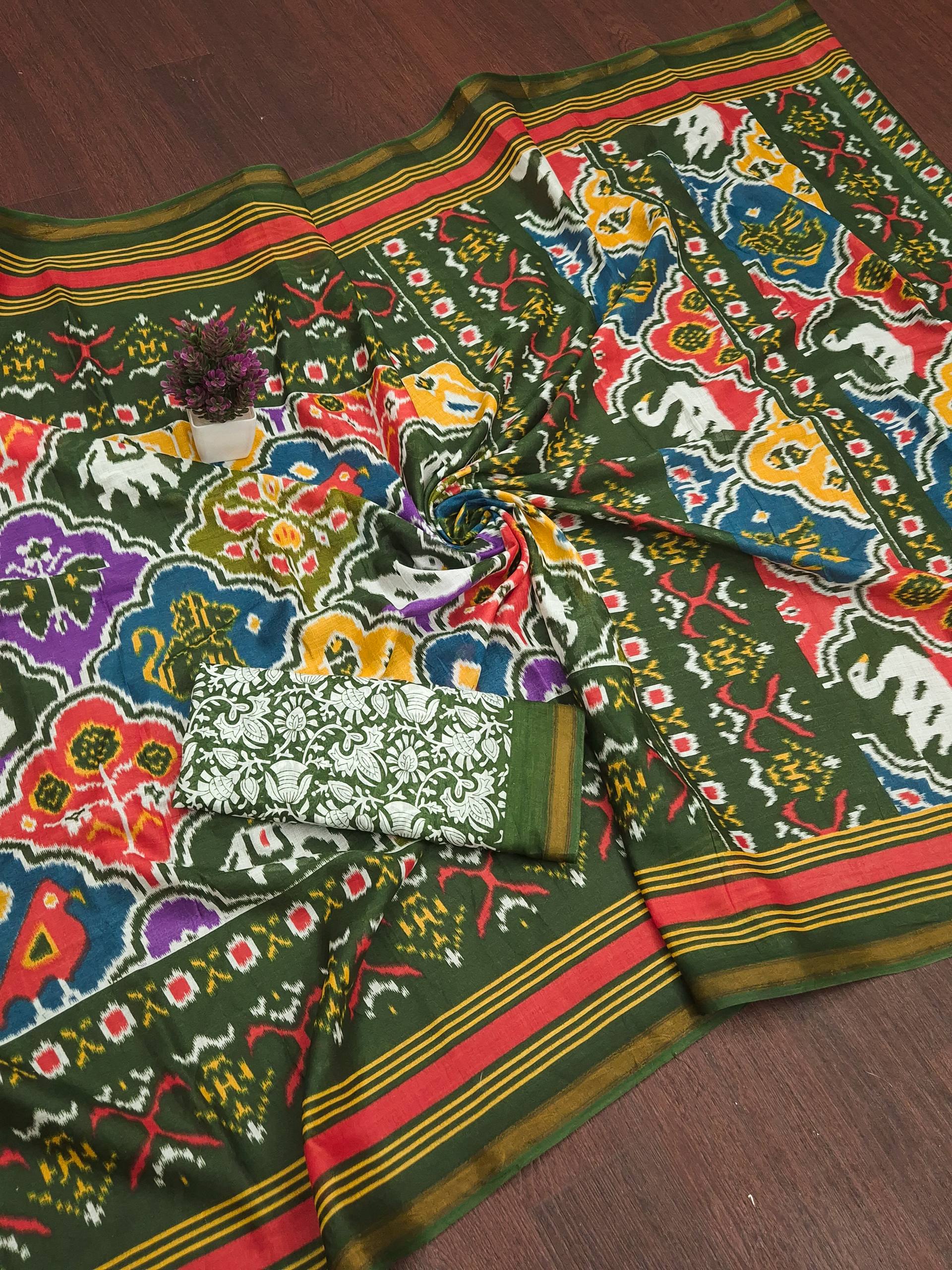 MULMUL SOFT MASLIN COTTON WITH HEVY ZARI BODAR GREEN SAREE WITH BLOUSE