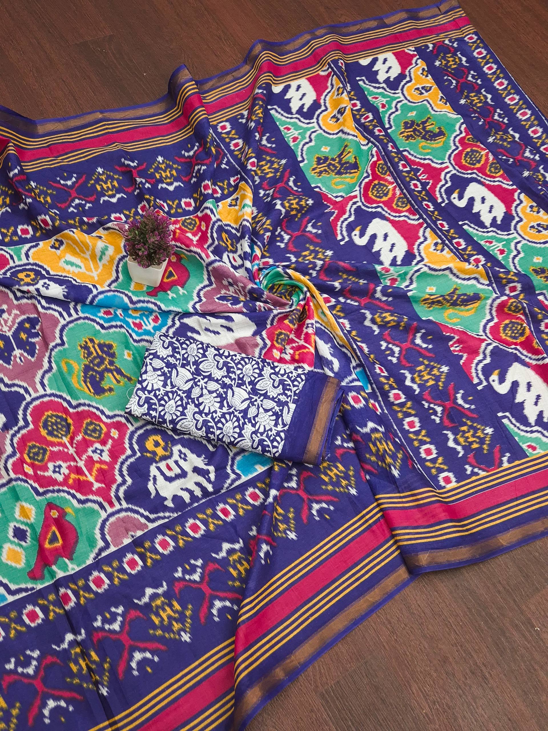 MULMUL SOFT MASLIN COTTON WITH HEVY ZARI BODAR BLUE SAREE WITH BLOUSE