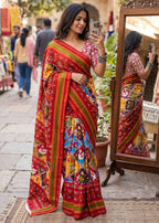 MULMUL SOFT MASLIN COTTON WITH HEVY ZARI BODAR RED SAREE WITH BLOUSE