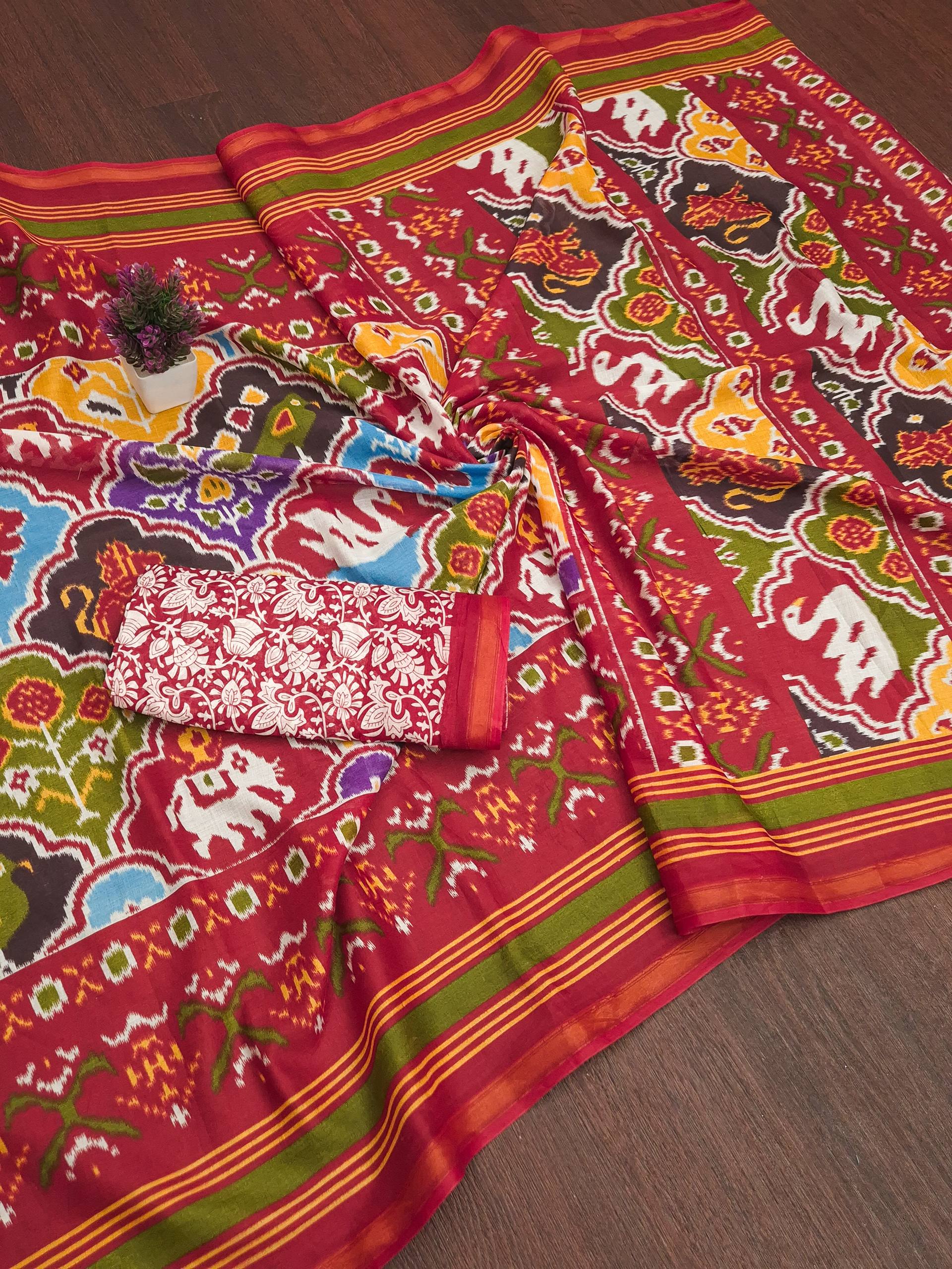 MULMUL SOFT MASLIN COTTON WITH HEVY ZARI BODAR RED SAREE WITH BLOUSE