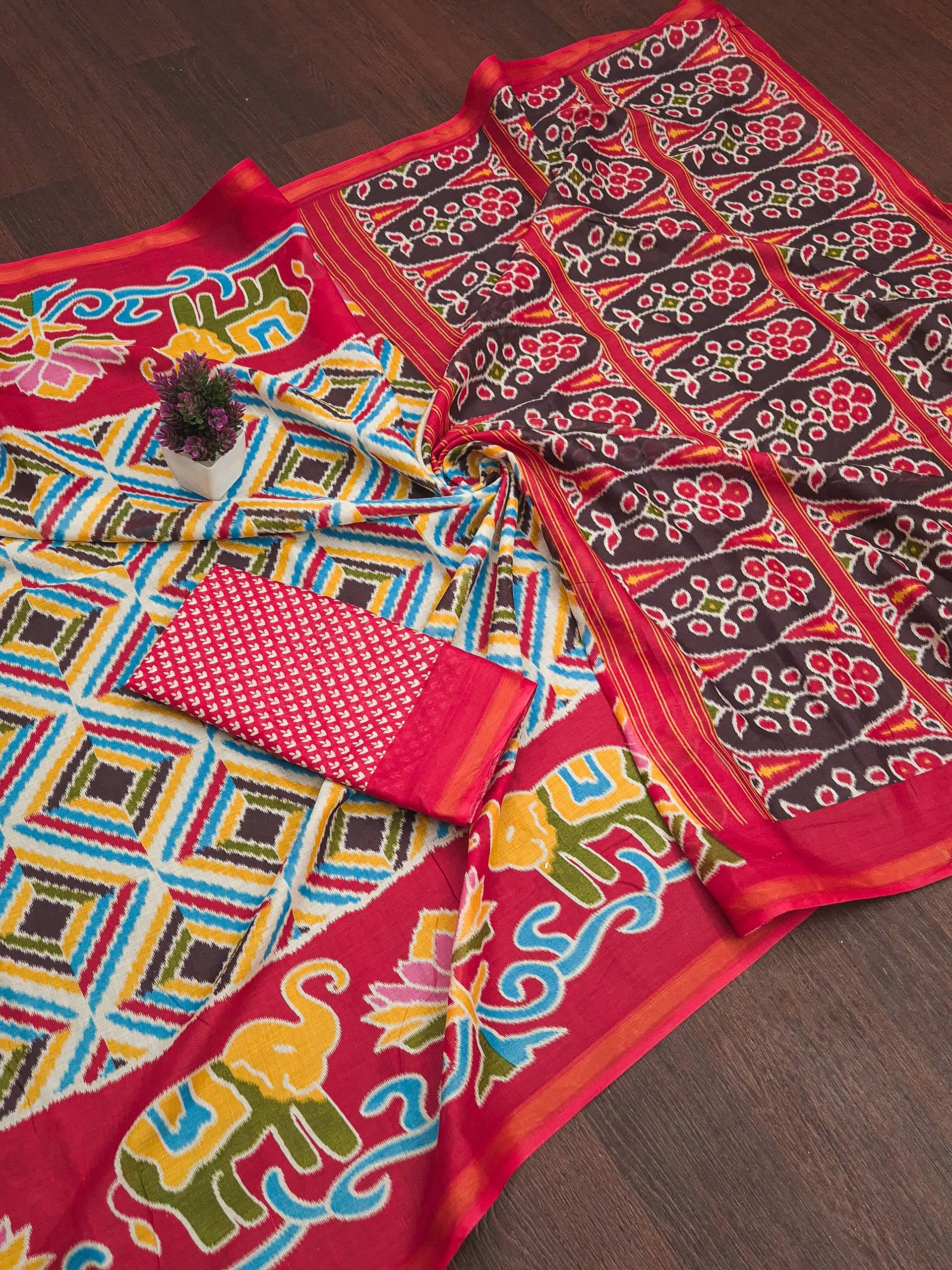 MULMUL SOFT MASLIN COTTON WITH HEVY ZARI BODAR RED SAREE WITH BLOUSE