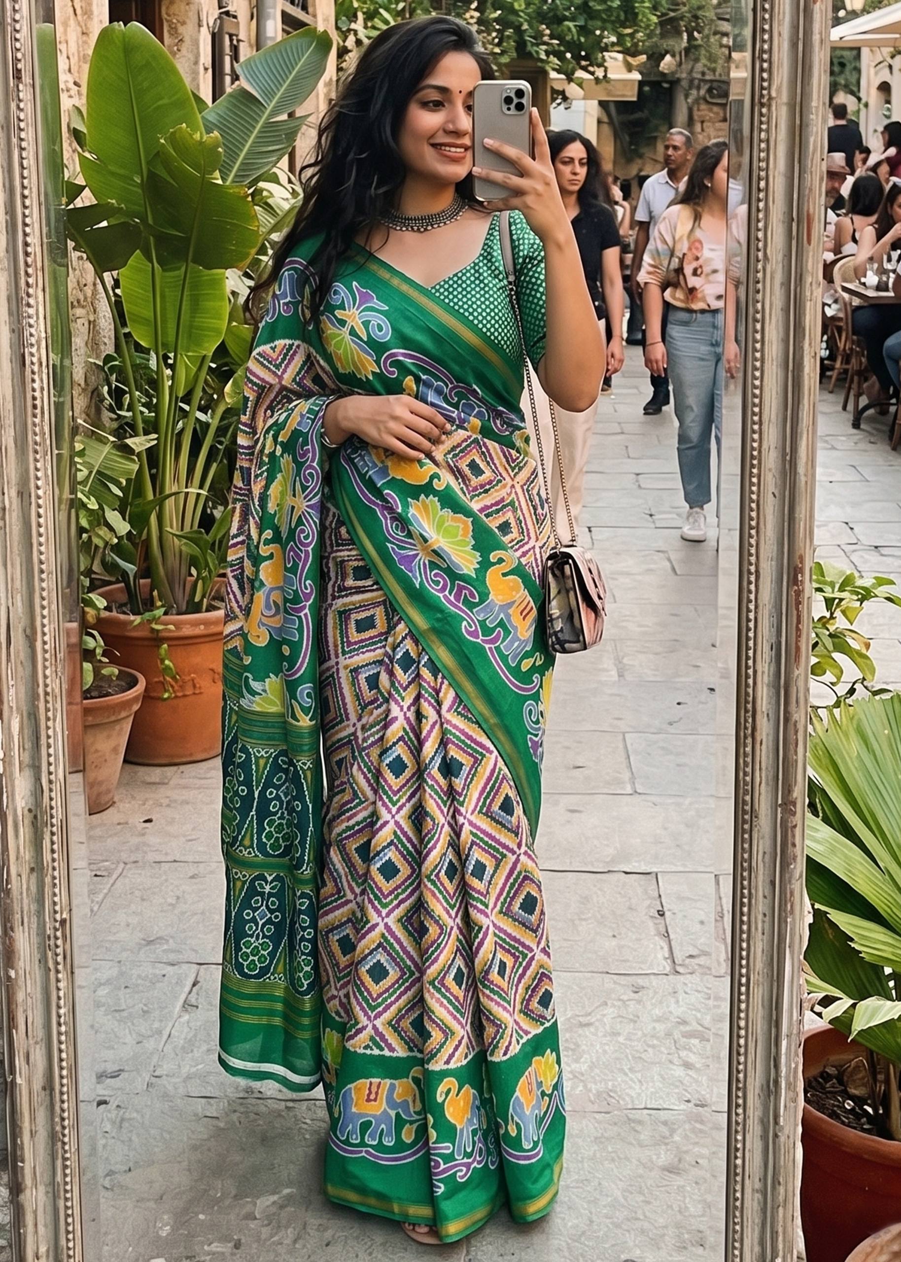 MULMUL SOFT MASLIN COTTON WITH HEVY ZARI BODAR GREEN SAREE WITH BLOUSE
