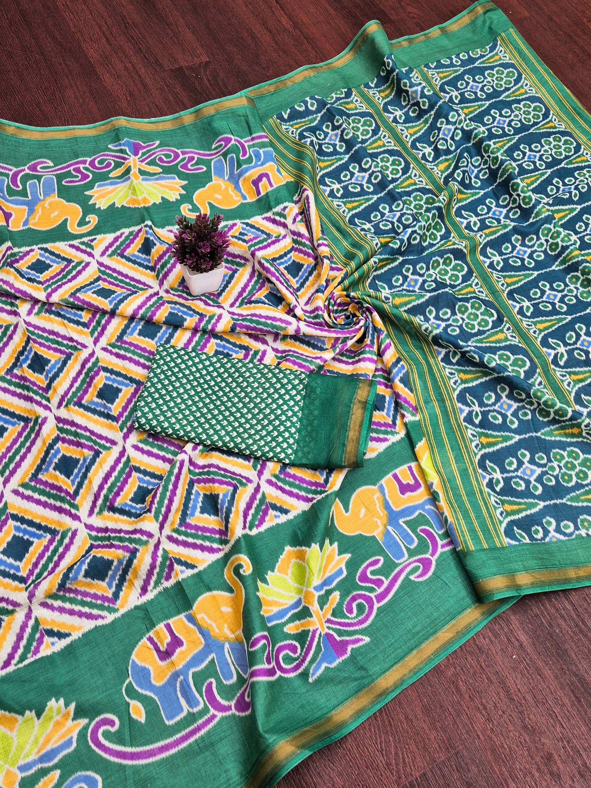 MULMUL SOFT MASLIN COTTON WITH HEVY ZARI BODAR GREEN SAREE WITH BLOUSE