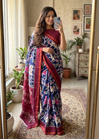 MULMUL SOFT MASLIN COTTON WITH HEVY ZARI BODAR BLUE SAREE WITH BLOUSE