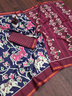 MULMUL SOFT MASLIN COTTON WITH HEVY ZARI BODAR BLUE SAREE WITH BLOUSE
