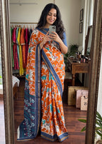 MULMUL SOFT MASLIN COTTON WITH HEVY ZARI BODAR ORANGE SAREE WITH BLOUSE