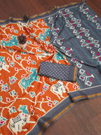 MULMUL SOFT MASLIN COTTON WITH HEVY ZARI BODAR ORANGE SAREE WITH BLOUSE