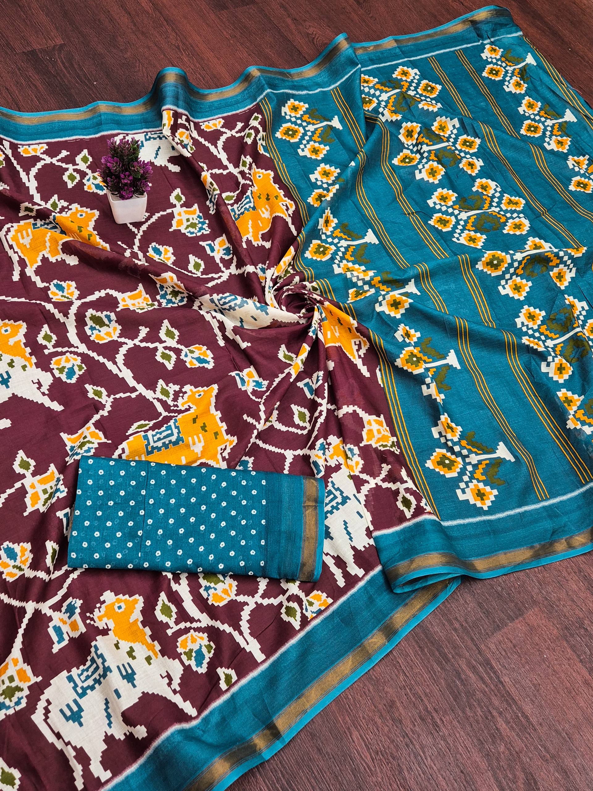MULMUL SOFT MASLIN COTTON WITH HEVY ZARI BODAR MULTICOLOR SAREE WITH BLOUSE