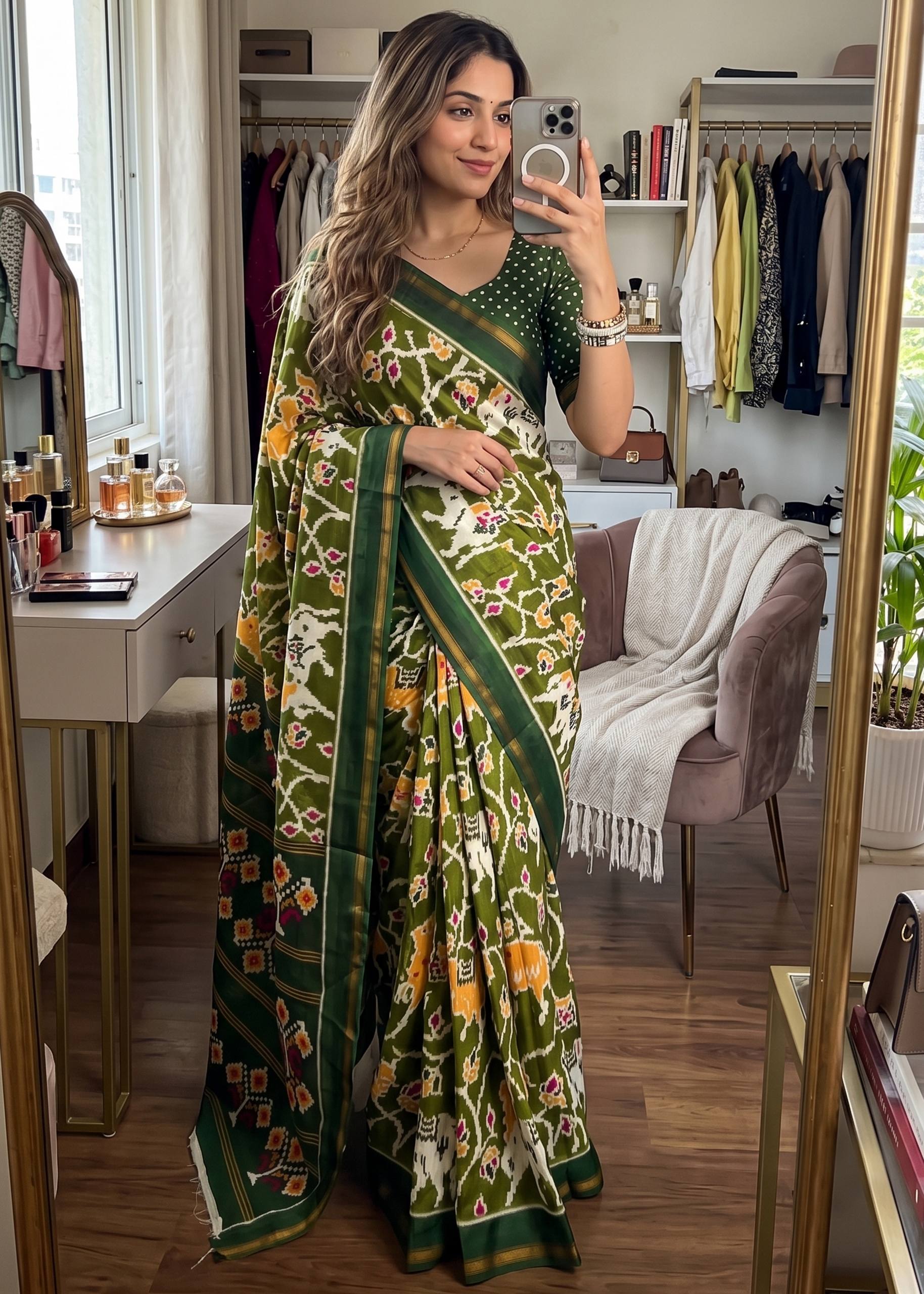 MULMUL SOFT MASLIN COTTON WITH HEVY ZARI BODAR OLIVE GREEN SAREE WITH BLOUSE