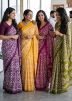 PURE SOFT MULMUL COTTON BATIK HAND BLOCK PRINT YELLOW SAREE WITH BLOUSE