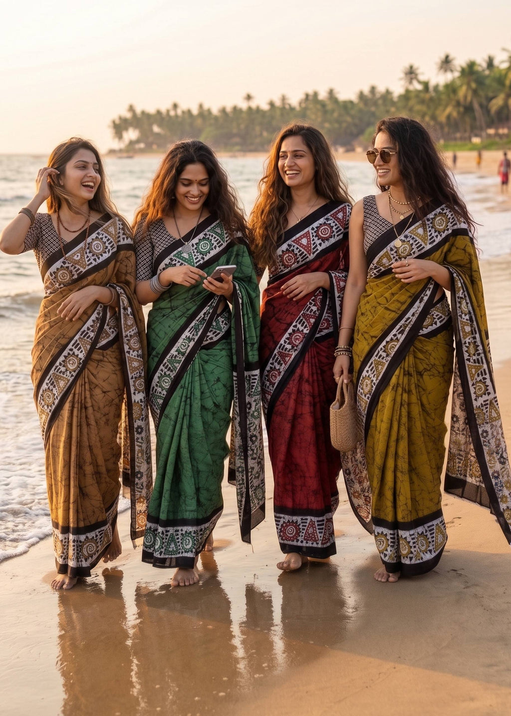 PURE SOFT MULMUL COTTON BATIK HAND BLOCK PRINT TEAL SAREE WITH BLOUSE