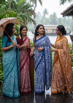 PURE SOFT MULMUL COTTON BATIK HAND BLOCK PRINT GOLDEN SAREE WITH BLOUSE