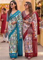 PURE SOFT MULMUL COTTON HAND BLOCK IKKAT PRINT MAROON SAREE WITH BLOUSE