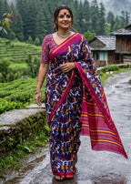 SOFT MASLIN COTTON BAGRU BLOCK PRINT PURPLE SAREE WITH BLOUSE