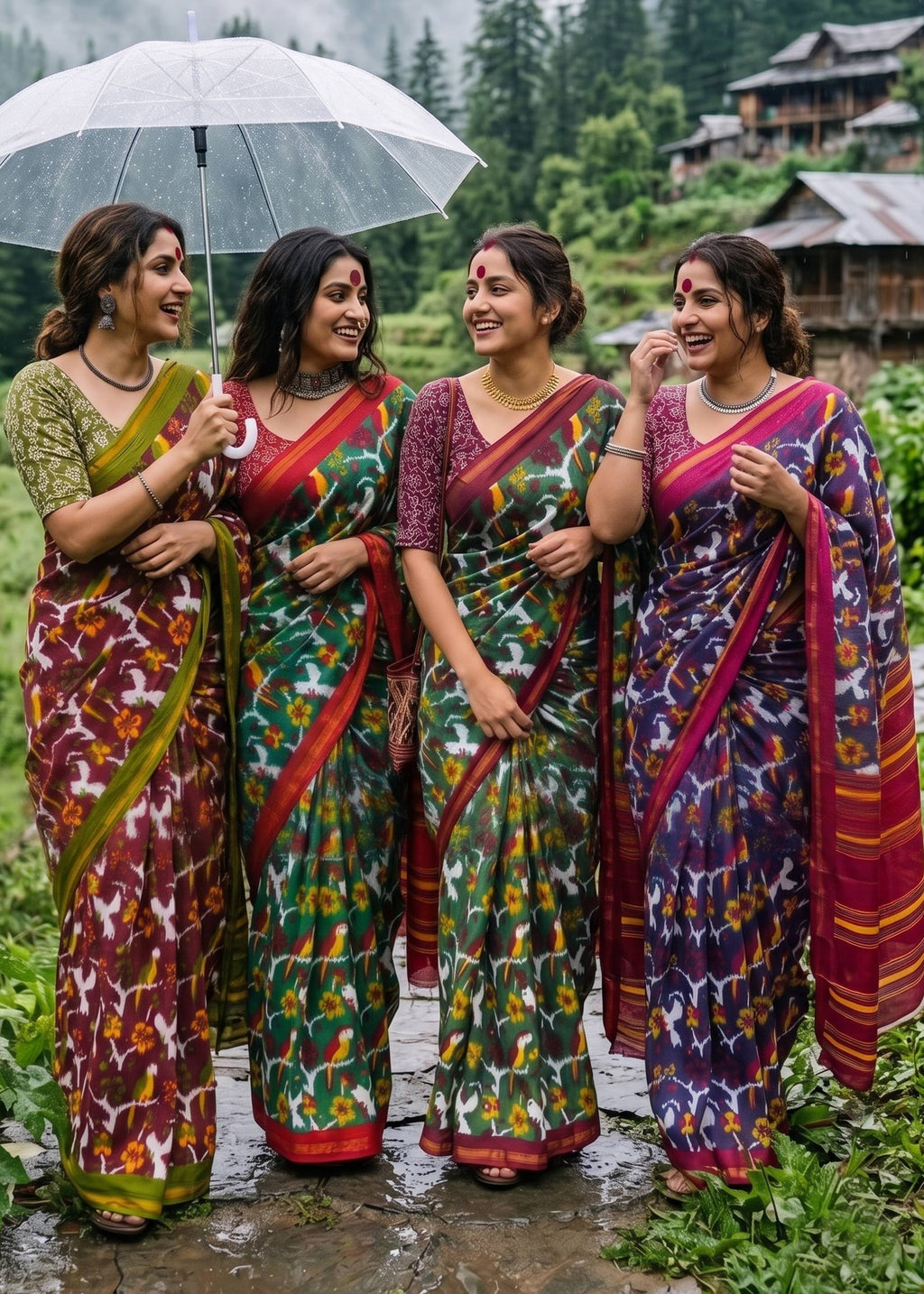 SOFT MASLIN COTTON BAGRU BLOCK PRINT GREEN AND MAROON SAREE WITH BLOUSE