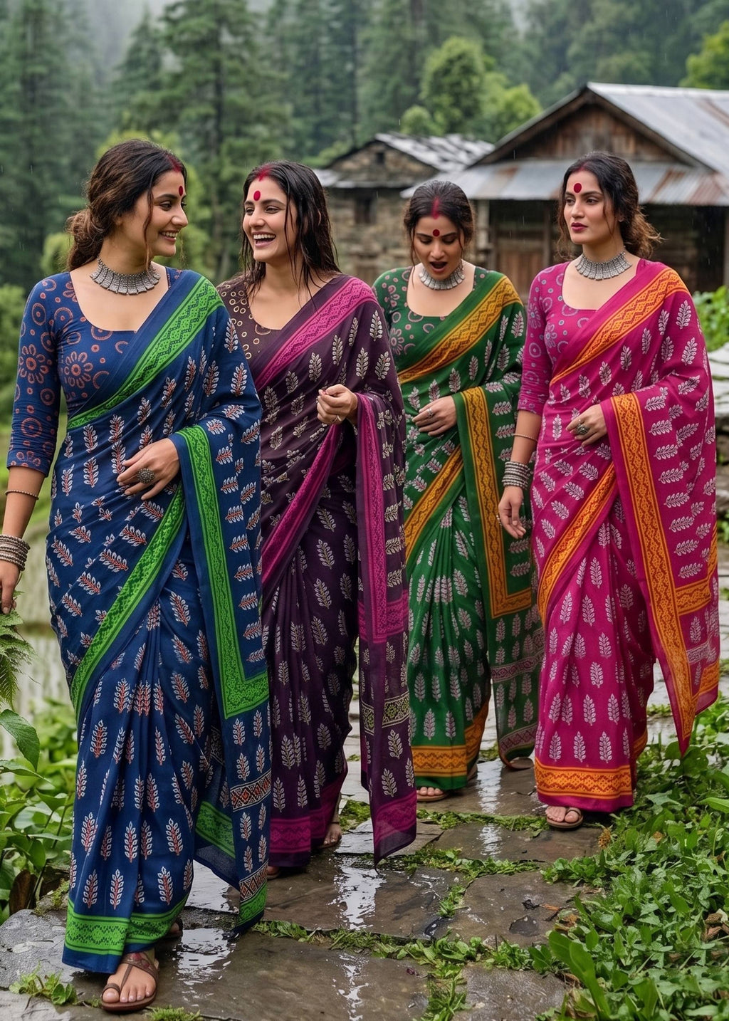 PURE MULMUL COTTON HAND BLOCK PRINT PURPLE SAREE WITH BLOUSE