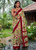 MULMUL COTTON IKKAT PRINT SAREE WITH BLOUSE