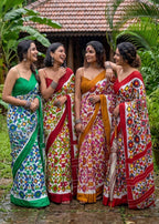 MULMUL COTTON IKKAT PRINT GREEN SAREE WITH BLOUSE