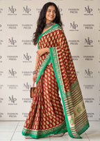 MULMUL COTTON JAIPURI PRINT COTTON BLUE SAREE WITH BLOUSE