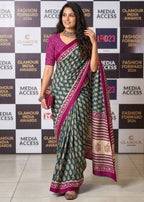 MULMUL COTTON JAIPURI PRINT COTTON MAGENTA SAREE WITH BLOUSE
