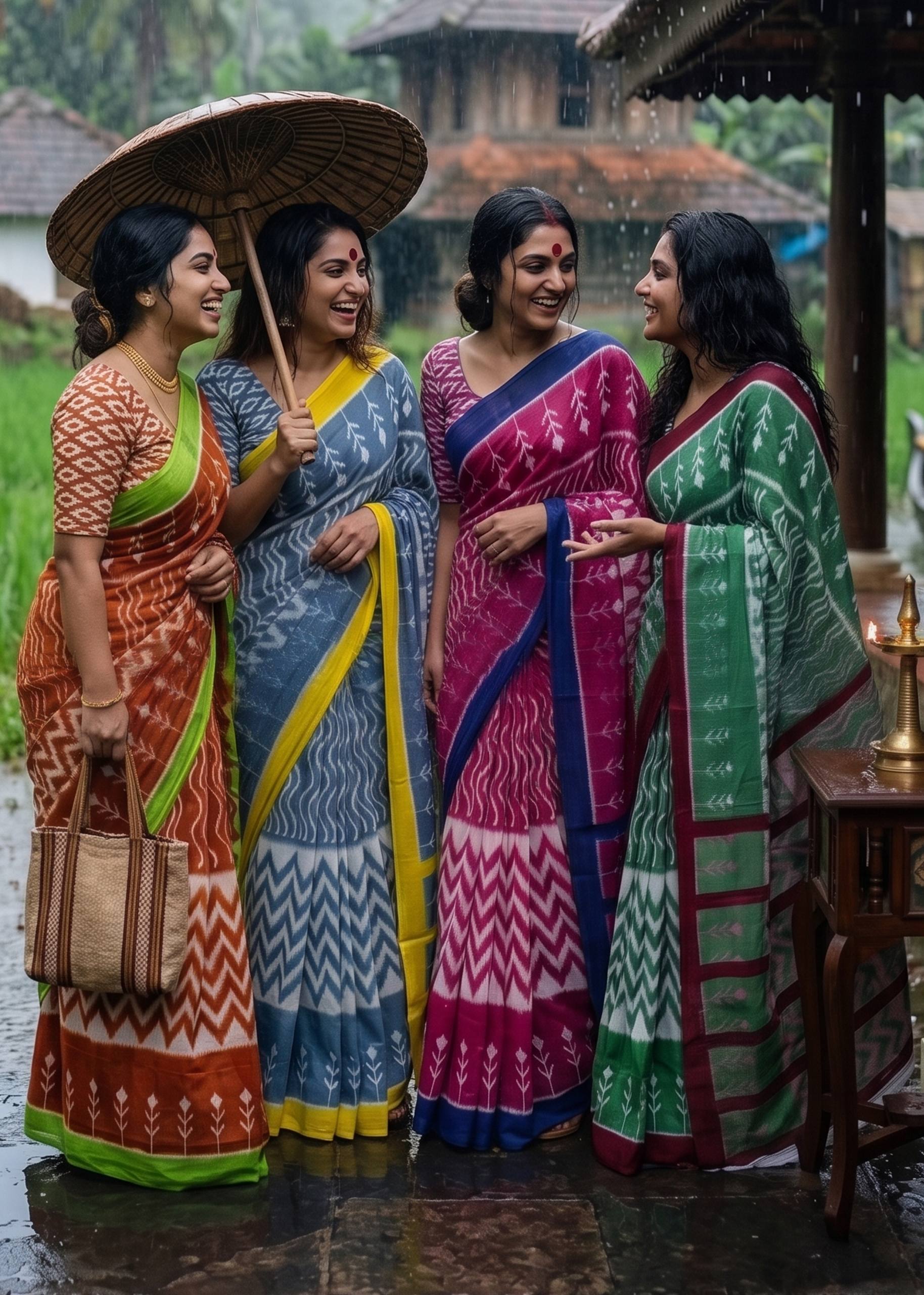 PURE SOFT MULMUL COTTON HAND BLOCK IKKAT PRINT PINK SAREE WITH BLOUSE