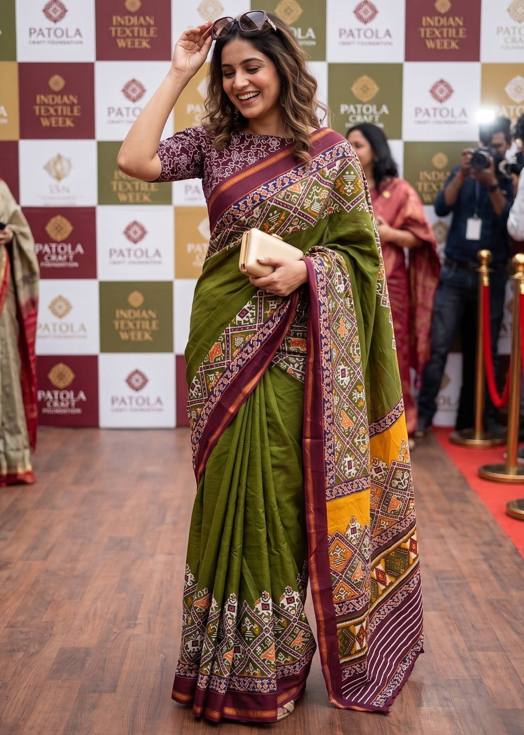 BAGRU BLOCK PRINT SOFT MASLIN COTTON ZARI BORDER OLIVE SAREE WITH BLOUSE