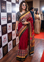 BAGRU BLOCK PRINT SOFT MASLIN COTTON ZARI BORDER MAROON SAREE WITH BLOUSE