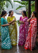 BAGRU BLOCK PRINT SOFT MASLIN COTTON ZARI BORDER TEAL SAREE WITH BLOUSE