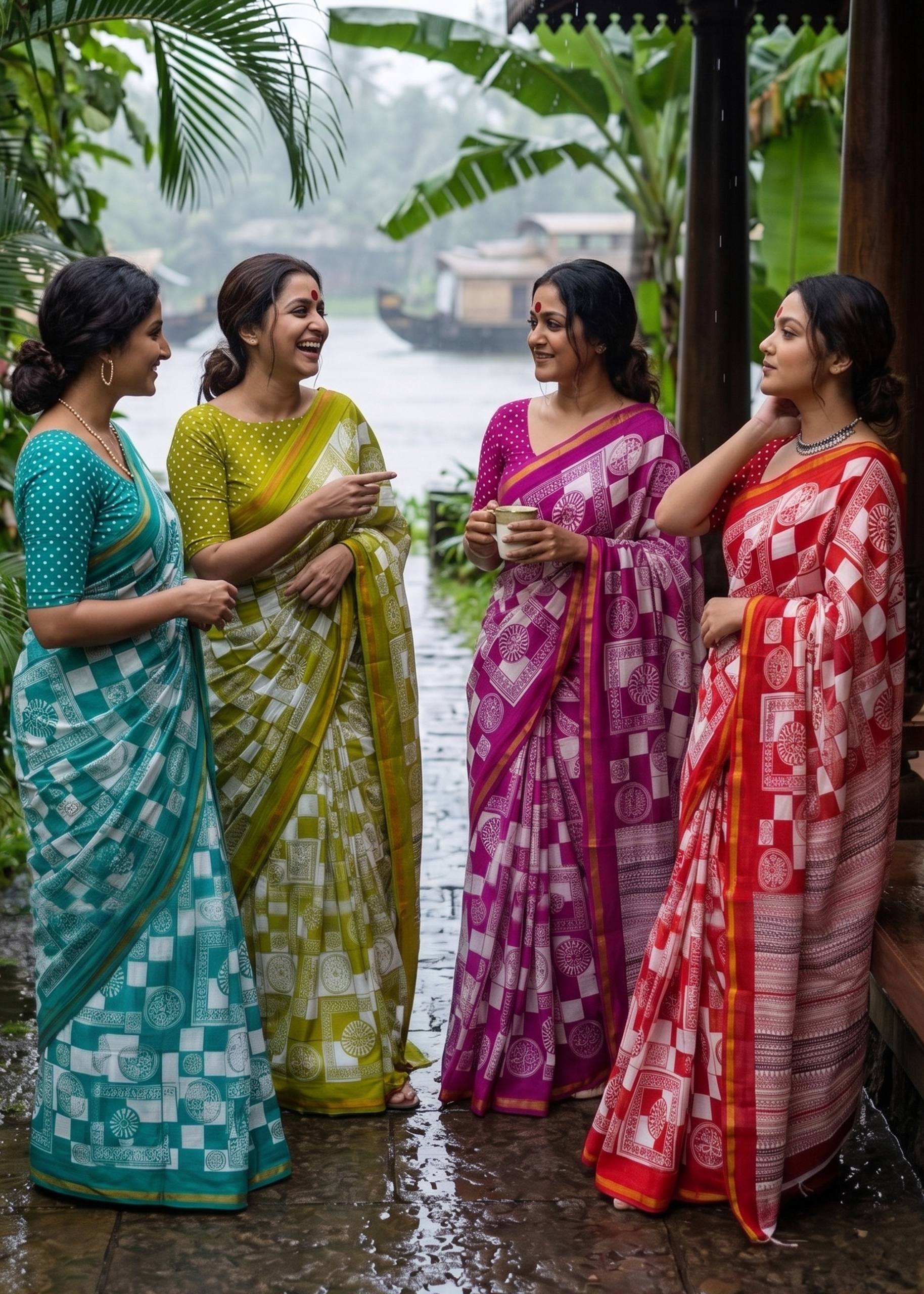 BAGRU BLOCK PRINT SOFT MASLIN COTTON ZARI BORDER TEAL SAREE WITH BLOUSE